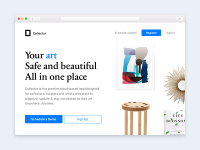 Collector art marketing page webflow