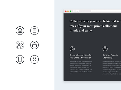 Collector icons art marketing page web webflow