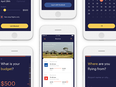 Bounce app booking flight ios iphone travel ui