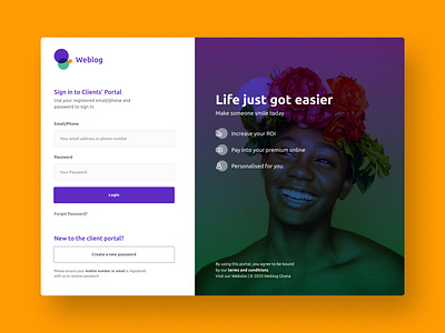 Weblog Ghana Login UI in Webflow access client portal ghana jmsbaduor login portal technology ui