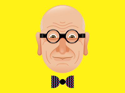 Wally Olins avatar bow tie branding caricature face glasses icon illustration portrait wall of wally wally olins yellow