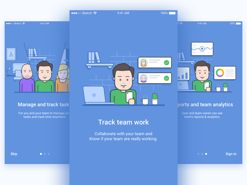 Time Doctor Mobile App - Onboarding illustrations ios app design flow ux ui onboarding