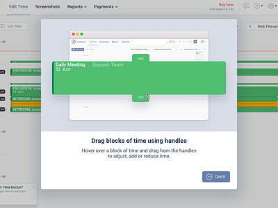 Drag Blocks To Adjust Time - Pop-Up drag edittime modal module popup timeline ui ux visual webdesign