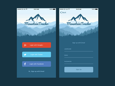 Sign Up UI app blue daily ui 001 flat ios mountains register sign up