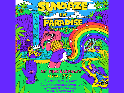 sundaze in paradise poster art color design fun hand drawn houston illustration poster rainbow