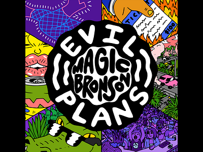 magic bronson "Evil Plans" Album art album art album cover art band branding color design fun hand drawn illustration typography