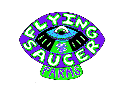 Flying Saucer Farms logo alien art branding color design fun hand drawn illustration logo mushrooms typography
