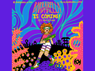 BARBARELLA IS COMING! alien art color design fun futuristic hand drawn houston illustration layout poster poster art poster design typography