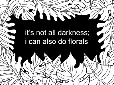 florals PSA atx austin black and white coloring book contrast florals flowers hand drawn illustration leaves