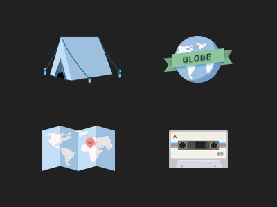 Road Trip Icons adventure app category globe icons map music road tent trip