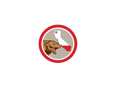 Bear With California State Map Circle Icon animal bear brown bear california state grizzly grizzly bear head map side view star wildlife