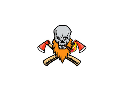 Bearded Skull Crossed Axe Cigar Mascot axe beard bearded skull cigar crossed ax crossed axe hatchet icon logger mascot woodcutter