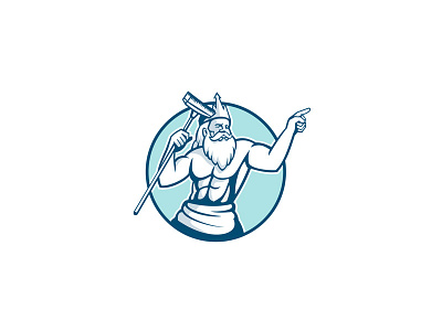 Neptune Holding Pool Scrub Mascot brush cleaner god holding icon mascot pool cleaner pool scrub