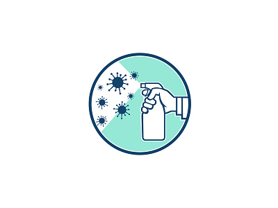 Disinfectant Spray on Coronavirus Icon Retro cell coronavirus disinfectant spray disinfecting icon pandemic retro sanitize spraying virus