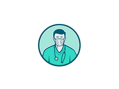 Male Nurse Wearing Surgical Mask Icon doctor health professional icon mask medic medical worker nurse physician retro stethoscope surgical mask vet