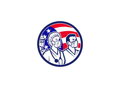 American Healthcare Worker Heroes USA Flag Icon doctor healthcare hero heroes icon medical care nurse provider support surgical mask worker