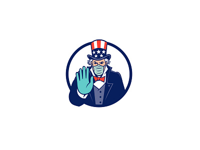 Uncle Sam Wearing Mask Stop Hand Signal Mascot disease control and prevention face mask mascot mask protective personal equipment spreading stop surgical mask virus
