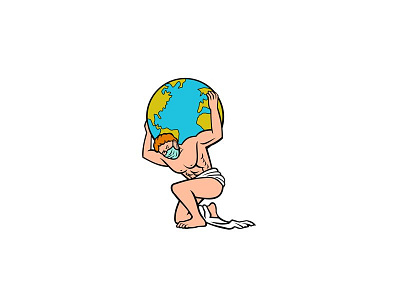 Atlas Wearing Surgical Mask Lifting the World Retro Mascot contagious disease male man mask protective personal equipment retro sick surgical mask world