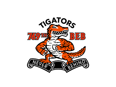 769th BEB Tigators alligator bengal tiger stripes cartoon illustration logo mascot