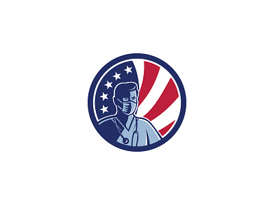 Male Nurse Wearing Surgical Mask USA Flag Mascot