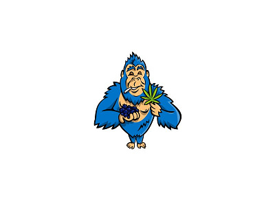 Gorilla Holding Blueberry and Cannabis Leaf Mascot ape blueberry cannabis cannabis leaf chimp chimpanzee gorilla joint leaf mascot monkey smoking