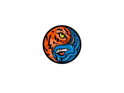 Dragon and Tiger Eye inside Yin Yang Symbol Mascot