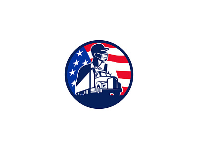 American Trucker Wearing Mask USA Flag Circle Mascot