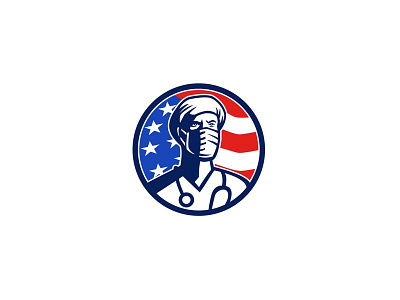 American Doctor Surgical Mask USA Flag Circle Icon doctor essential worker healthcare worker mascot mask medical professional nurse stars and stripes surgeon surgical mask