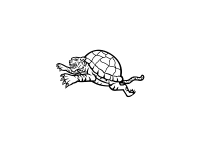 Turtle Tiger Leaping Side Black and White