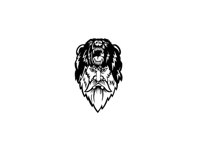 Berserker Wearing Bear Head Skin Black and White barbarian bear bear warrior berserker head icon raider retro sign skin symbol warrior