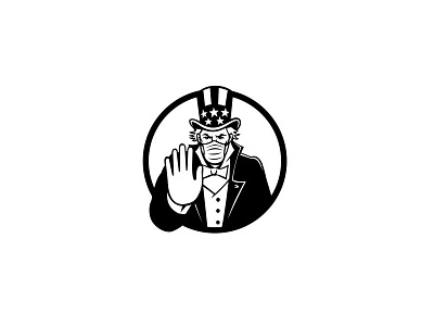 Uncle Sam Wearing Mask Stop Hand Signal Black and White contagion disease control and prevention face mask mask protective personal equipment spreading stop surgical mask virus