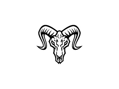 Bighorn Sheep Skull Front View Mascot Retro Black and White