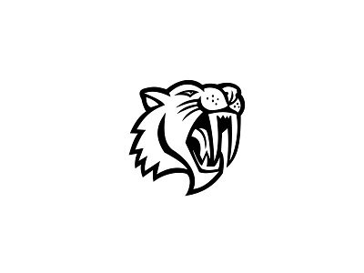 Angry Saber Toothed Cat Head Mascot Black and White cat feline head ice hockey mascot saber saber toothed cat saber toothed cat sabre toothed cat wild cat