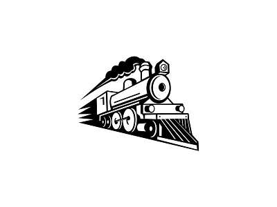 Steam Locomotive Speeding Forward Retro Mascot Black and White full speed locomotive railroad railway railway locomotive speeding steam engine steam locomotive steam road locomotive train transport vintage