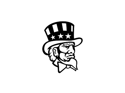 Head of American Symbol Uncle Sam Mascot Black and White beard mascot old patriot patriotic top hat