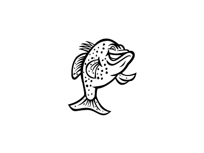 Crappie Fish Standing Up Mascot Black and White