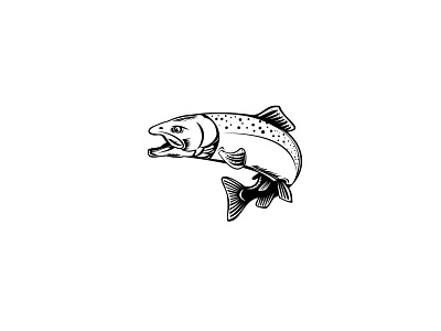 Chinook Salmon Quinnat Salmon King Salmon or Chrome Hog Woodcut anadromous fish chrome hog fish jumping king salmon trout woodcut