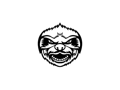 Head of Angry Sloth Front View Mascot Retro Black and White aggressive angry arboreal mammal head mascot retro three toed sloths two toed sloth