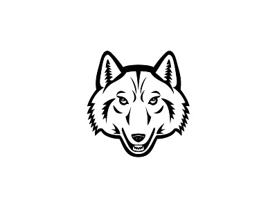 Head of Artic Wolf Front View Mascot Black and White