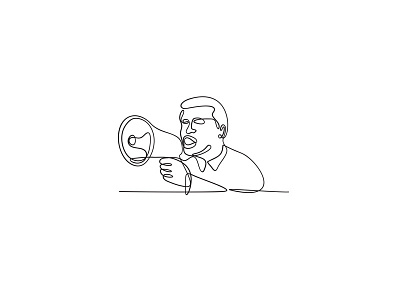 Male Activist with Bullhorn Continuous Line Drawing activist bullhorn demonstrator front loudhailer loudspeaker male megaphone protest protester speaking
