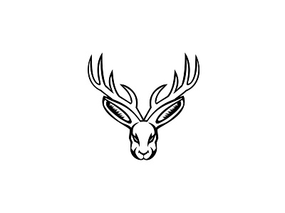 Head of a Jackalope Front View Mascot Black and White animal antelope horns fearsome critter hare head jackalope jackrabbit mascot mythical animal pronghorn rabbit