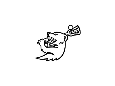 Mongoose With Lacrosse Stock Mascot Black and White box lacrosse character field lacrosse head intercrosse lacrosse lacrosse stick mascot mongoose retro sport team mascot