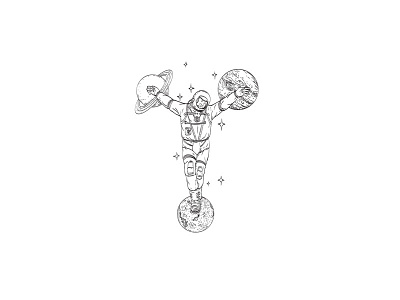 Astronaut Wearing Spacesuit Crucified on Planet Line Art Drawing astronaut cosmonaut crucified explorer line drawing moon planet space traveler spacesuit stars