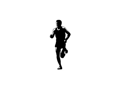 Marathon Runner Running Front Silhouette Retro Black and White athlete jogger jogging marathon race run runner running silhouette stencil triathlete triathlon