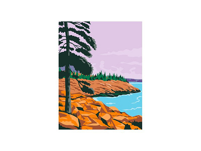 Acadia National Park Maine United States WPA Poster Art Color beach coast nature ocean sea wpa