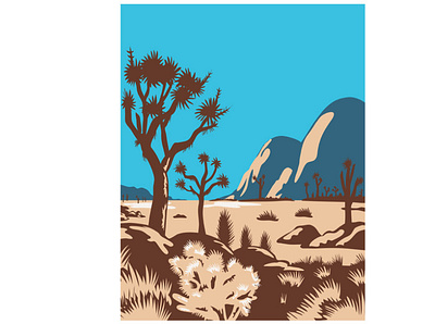 Joshua Tree National Park POSTER WPA boulder cactus desert landscape mountain national park natural nature rock tree wilderness area wpa