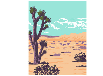 Tule Springs Fossil Beds National Monument WPA Poster Art desert flora forest mountain range mountainous section national forests national monument national park palm tree yucca scenery tree yucca wpa yucca palm