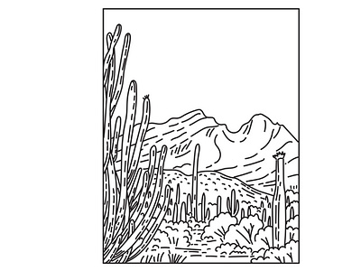 Organ Pipe Cactus National Monument Sonoran Desert Mono Line Art