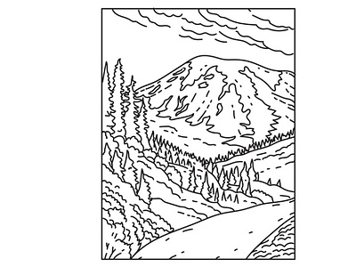 Mount Rainier in Mount Rainier National Park Mono Line Art