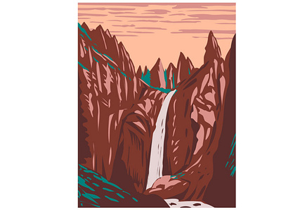 Tower Fall on Tower Creek in Northeastern Yellowstone WPA Art scenery